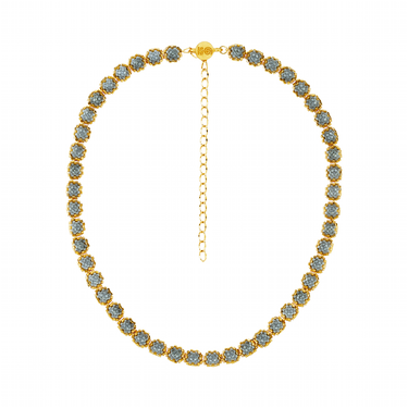 Collar Diamantes Cuadrados Dorado Corto Gris